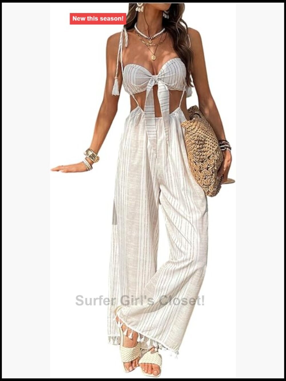 2-Piece Outfit: Strapless Crop Top & Suspender Pants Set